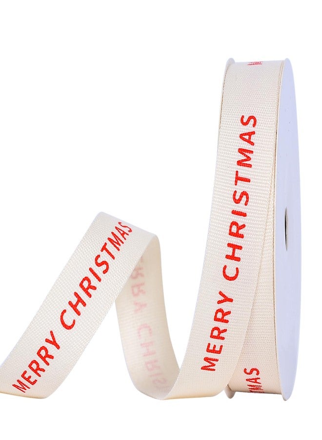 Ribest Merry Christmas Ribbon, 5/8 Inch × 10 Yards, Christmas Cotton Natural Ribbon for Gift Wrapping Crafts Bows Home Decor - Image 1
